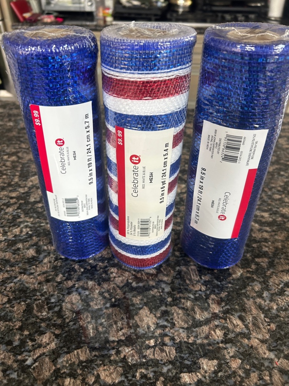 CELEBRATE IT MESH ROLLS 9.5"x 19FT LOT OF 3 NWT